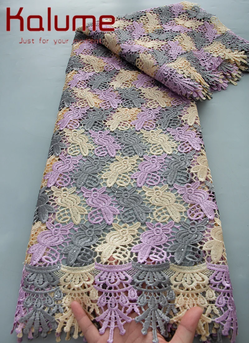 Kalume-アフリカの水溶性刺繍レース生地,ギピュールレース生地,ナイジェリアコードレース,ブライダル縫製,5ヤード,f4249