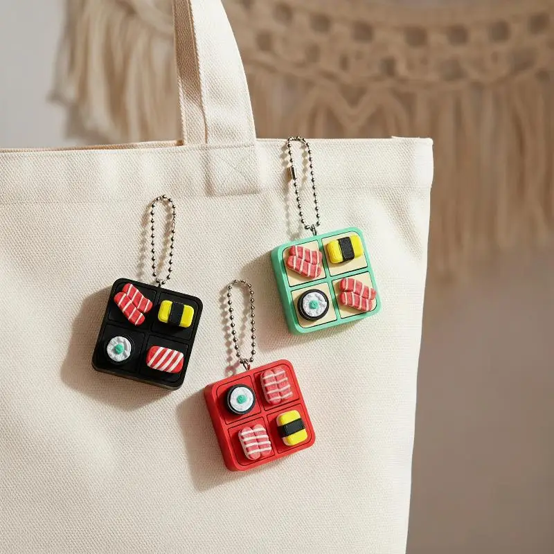 1Pcs Cartoon Keyboard Fidget Keychain PLA Sushi 3D Printed Clicker Toys Bag Charms Stress Relief Toys Gifts