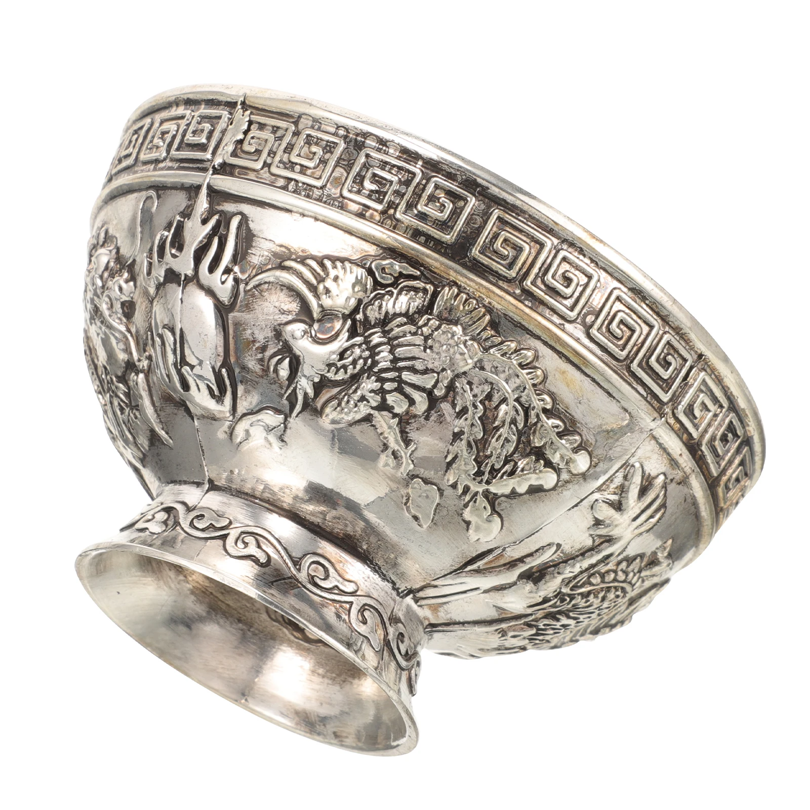 

Vintage Dragon Phoenix Carved Copper Offering Bowl Religious Worship Water Cup Temple Sacrifice Offering Bowl