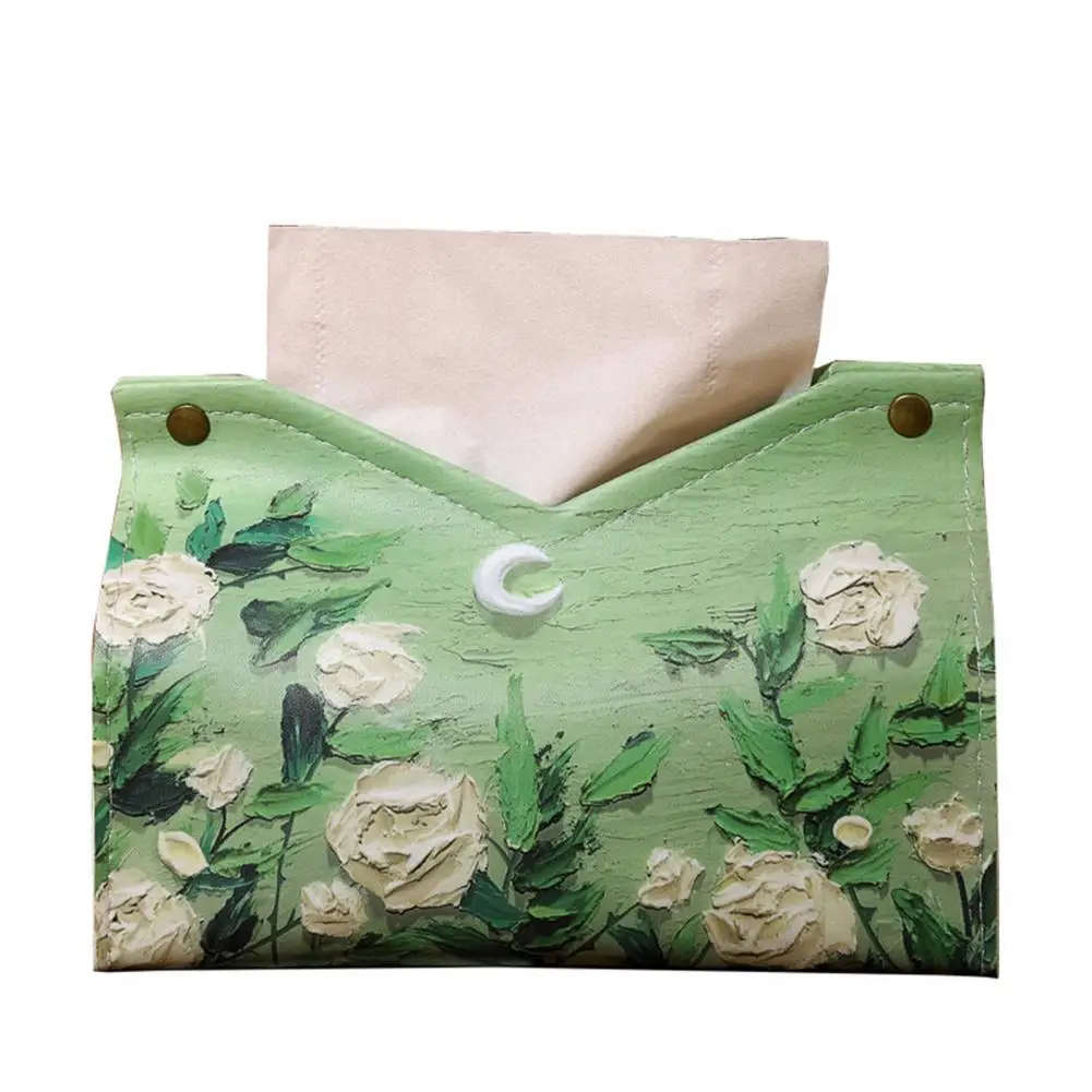 Tissue Box Faux Leather Oil Painting Button Closure Home Office Decoration Tissue Dispenser Car Paper Box