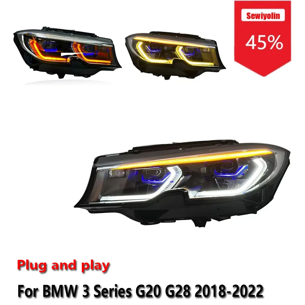 

Автомобильные светодиодные фары Sewiyolin в сборе для BMW 3 серии G20 G28 2018-2022, трехцветные DRL, стоп-сигналы поворота Plug and Play