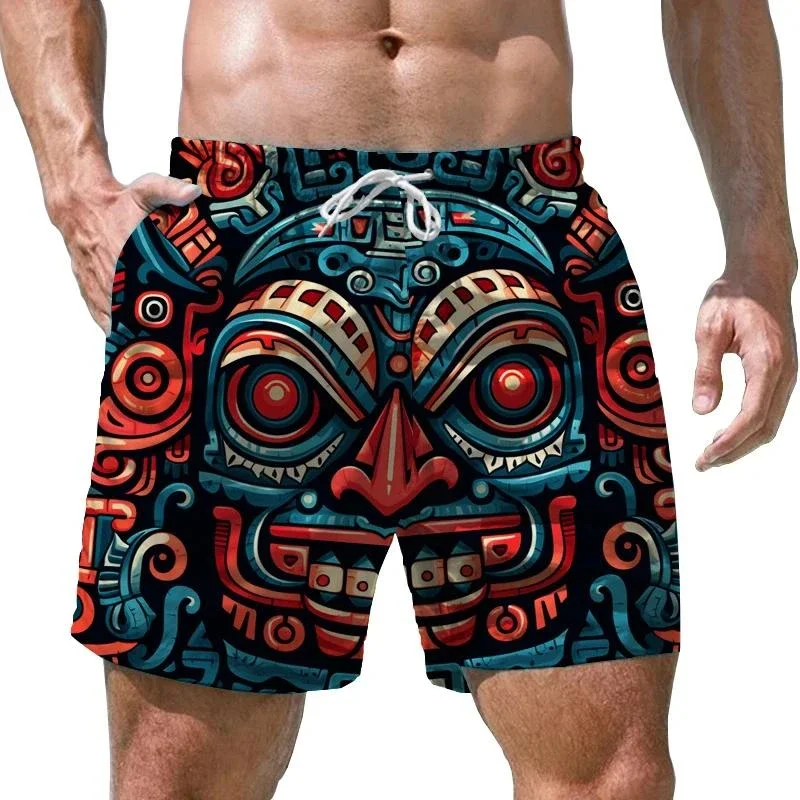 

Новая мода Гавайские пляжные шорты с 3D принтом Тики Повседневные шорты Aloha Polynesia God для мужчин Одежда Aloha Boy Trunks Shorts
