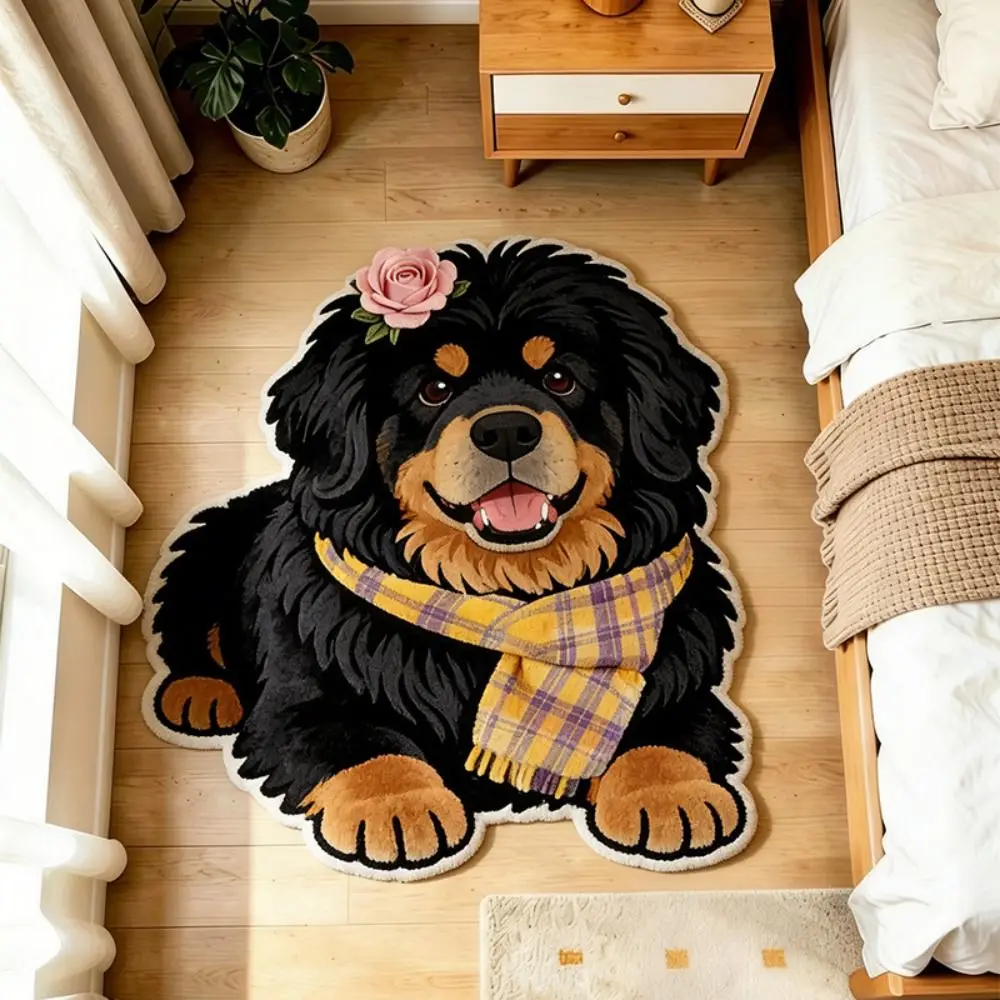 Cute 2D Dog-Shaped Area Rug Anti-fouling Easy To Clean Home Decor Carpet Non-Slip Cartoon Carpet Living Rooms