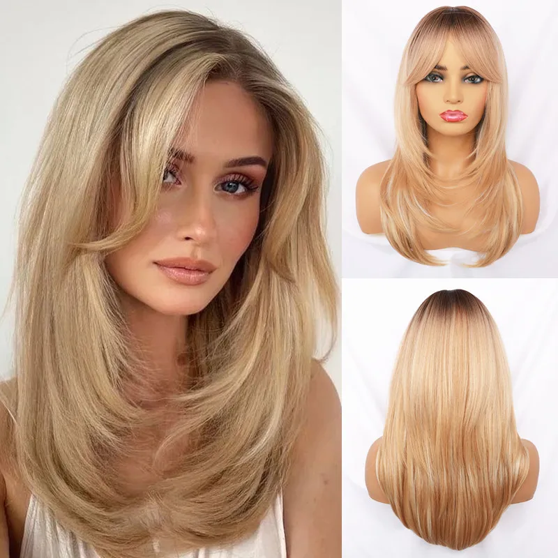 

European and American wig women fluffy long bangs dyed wig white medium and long inner buckle chemical fiber headgear wig