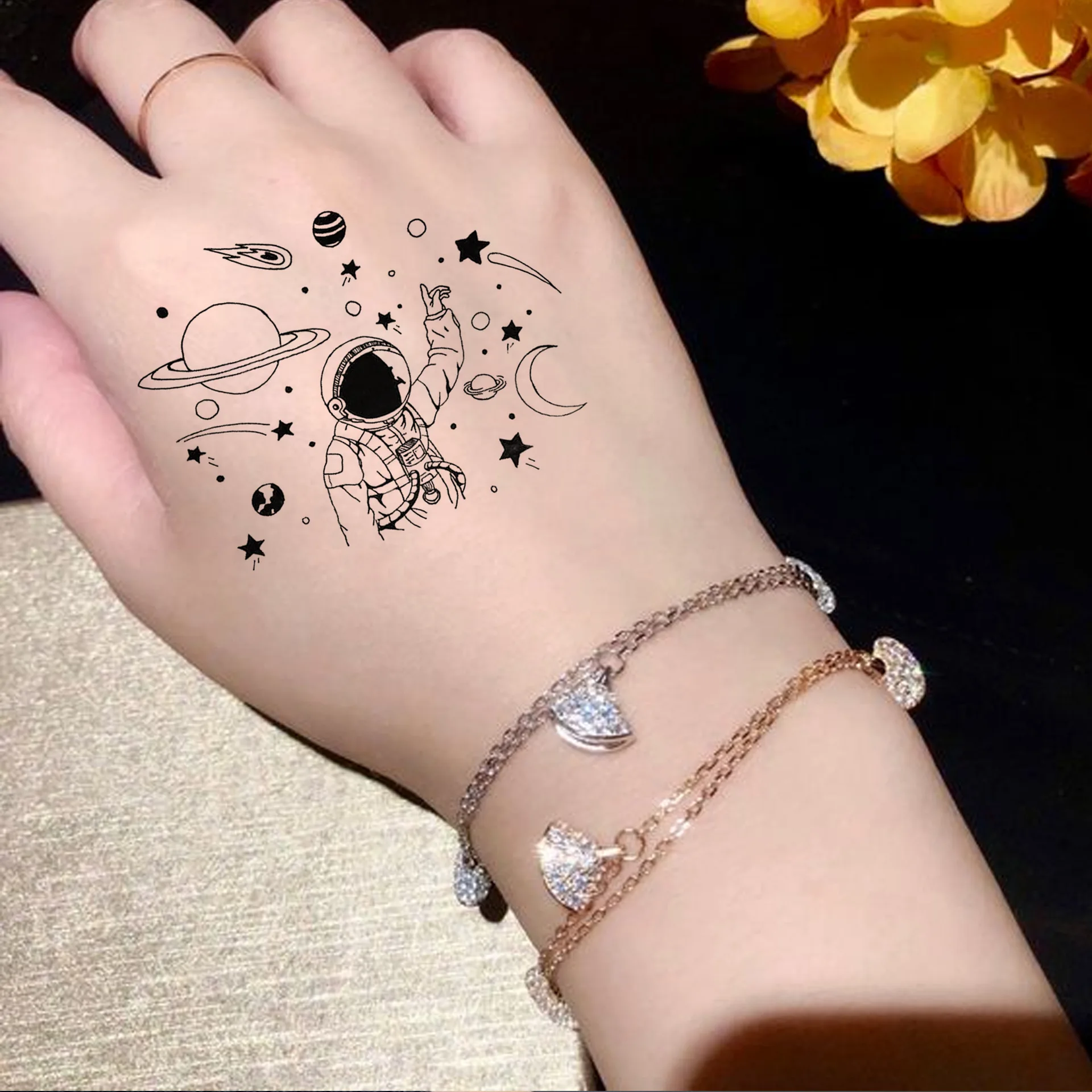 

Ins Space Galaxy Tattoo Stickers Premium Waterproof Durable Fade Resistant for Neck Hand Back Calf