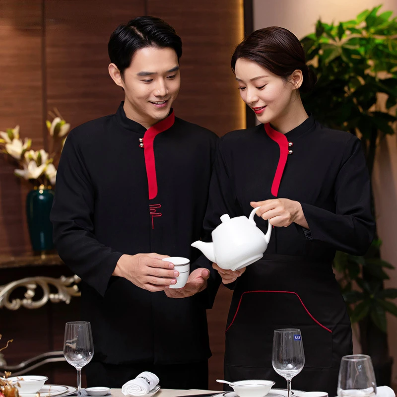 

Waiter Uniform Long Sleeve Catering Hotel Waiter Restaurant Breathable Workwear Hotel Uniform Female Fast Food Hot Pot Jacket