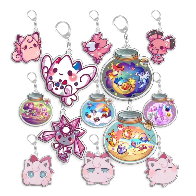 For Pokemon Elf Qikchu Cleffa Togekiss Jigglypuff Mew Acrylic original selfmade cute Cartoon Anime Keychain Pendant Toygift 5cm