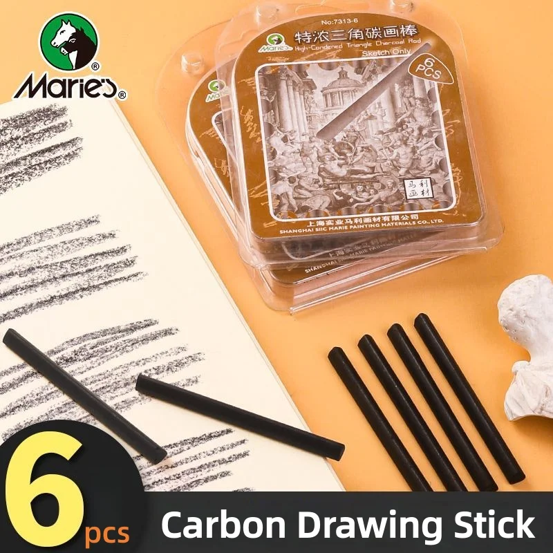 Triangle charcoal drawing stick, charcoal pencil strip, charcoal pencil set (6-piece set), suitable for sketching and painting