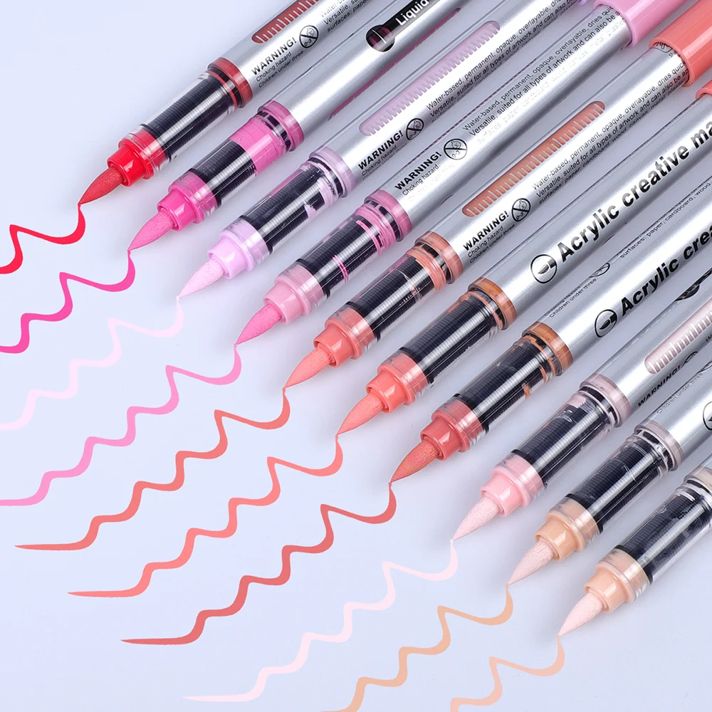 

Borrence Automatic Ink Control Acrylic Paint Markers 10 Colors Series Student Children Graffiti Painting Acrylic Pens Brush Tip