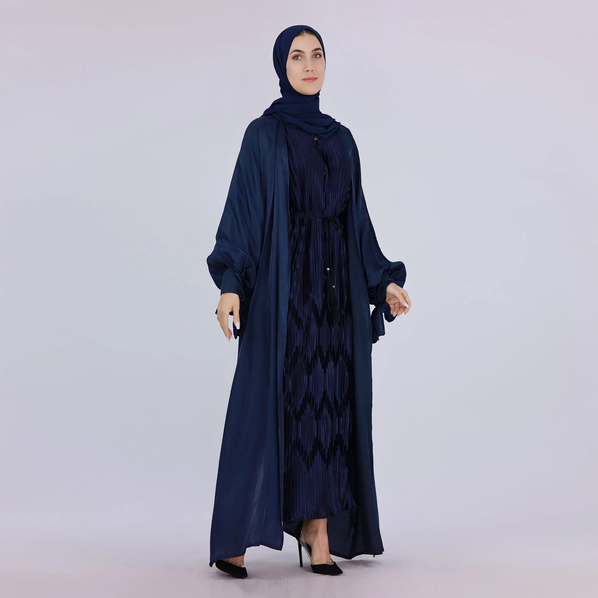 Femmes musulmanes ouvert Abaya miroitant Satin Cardigan Robe turquie arabe Robe Kimono dubaï Abayas Kebaya Islam Ramadan Femme Jalabiya
