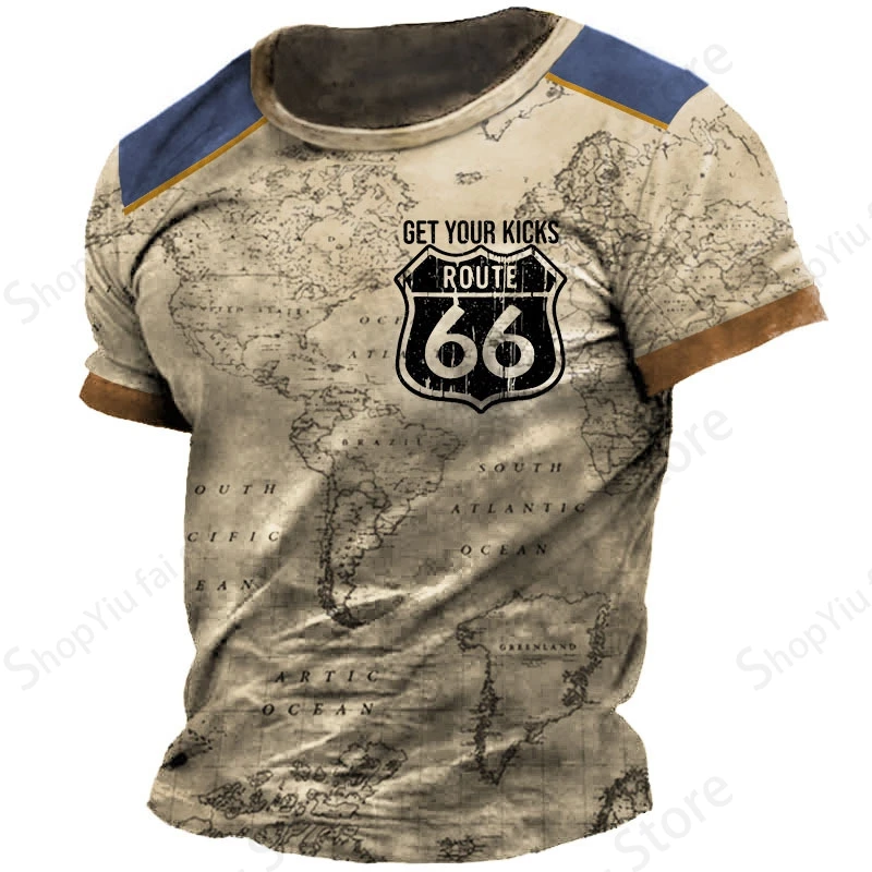 Vintage Men's T Shirt Route 66 3d Print T-shirt Men Women Fashion Short Sleeve T-shirt Hip Hop Tops Tees Oversized Tshirt Summer