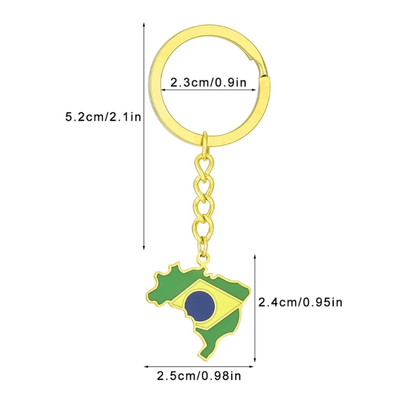 Chic Key Holder with Brazil Map Brazil Flag Keyrings Pendant Keychain Decorative Key Holder Suitable for Fine Living