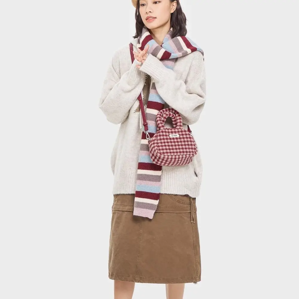 Korean Style Red Plaid Crossbody Bag Sweet Handbag Cute Small Bag Christmas Plush Bag All-match Handbag For Women