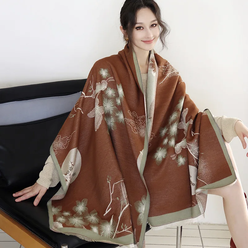 Thickened Double-sided Vintage imitate Cashmere Scarf Shawl Women's Stylish Versatile Winter Spring Autumn Seasonal Neck Warmer