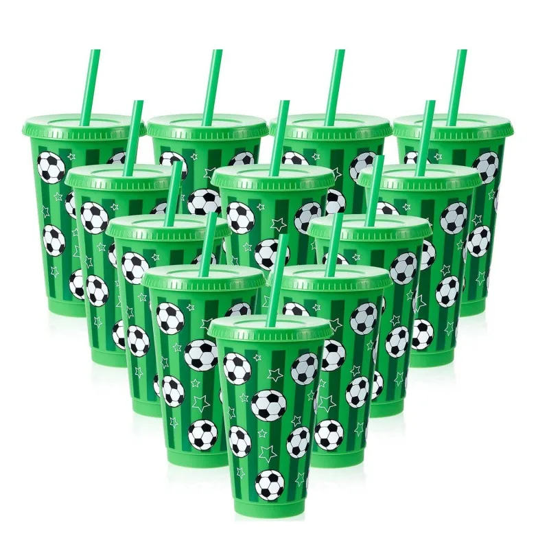 

Kawaii Soccer Water Bottle For World Cup Cute Coffee Juice Plastic Cup With Straw Lid Portable Drink Bottle BPA Free 1/6/12pcs
