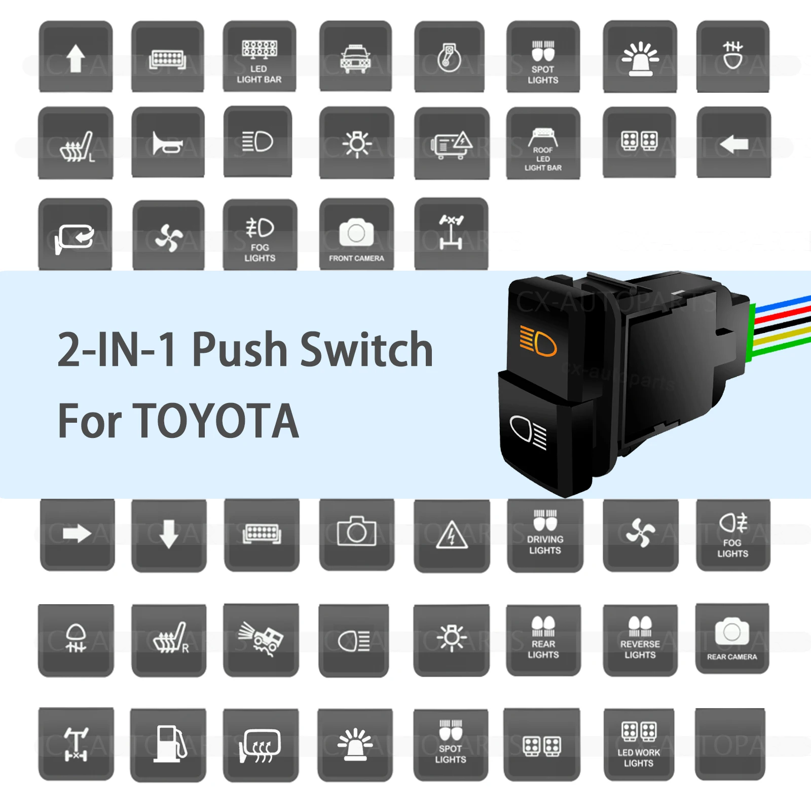 Customize 2-IN-1 Push Button Switch 12V 3A For Toyota FJ Land Cruiser Y61 Prado 120 LC100 4Runner Tacoma Hilux Switch 39x21mm