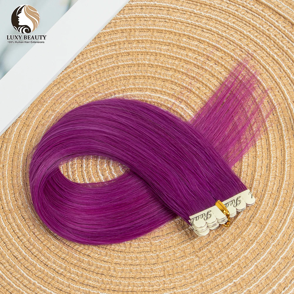 Mini cinta de colores en extensiones de cabello humano, adhesivo Invisible de trama de piel, cinta rosa, púrpura, azul y roja en extensiones de cabello, 10 unidades por paquete