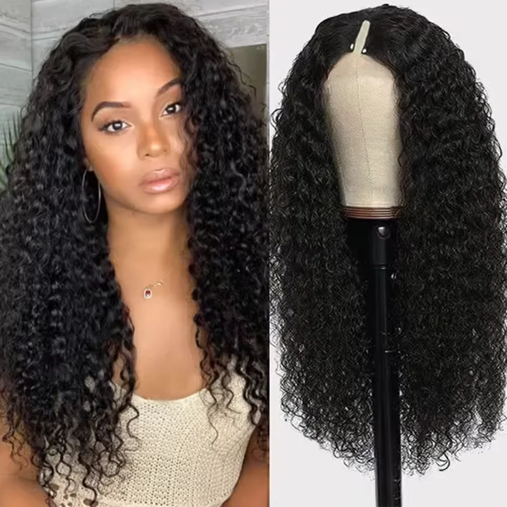 V Part Curly Wig Human Hair Upgrade V Part Wig with Drawstring 200 Density No Leave Out Glueless V Shape Full Head Clip In Wigs