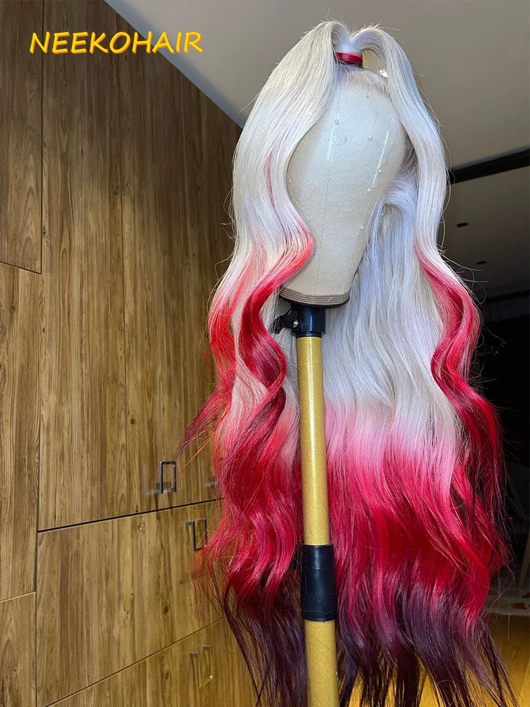 13x4 transparan 613 dan merah Ombre renda Wig depan lurus 13*6 HD renda Frontal atau 4x4 penutupan Wig rambut manusia untuk wanita