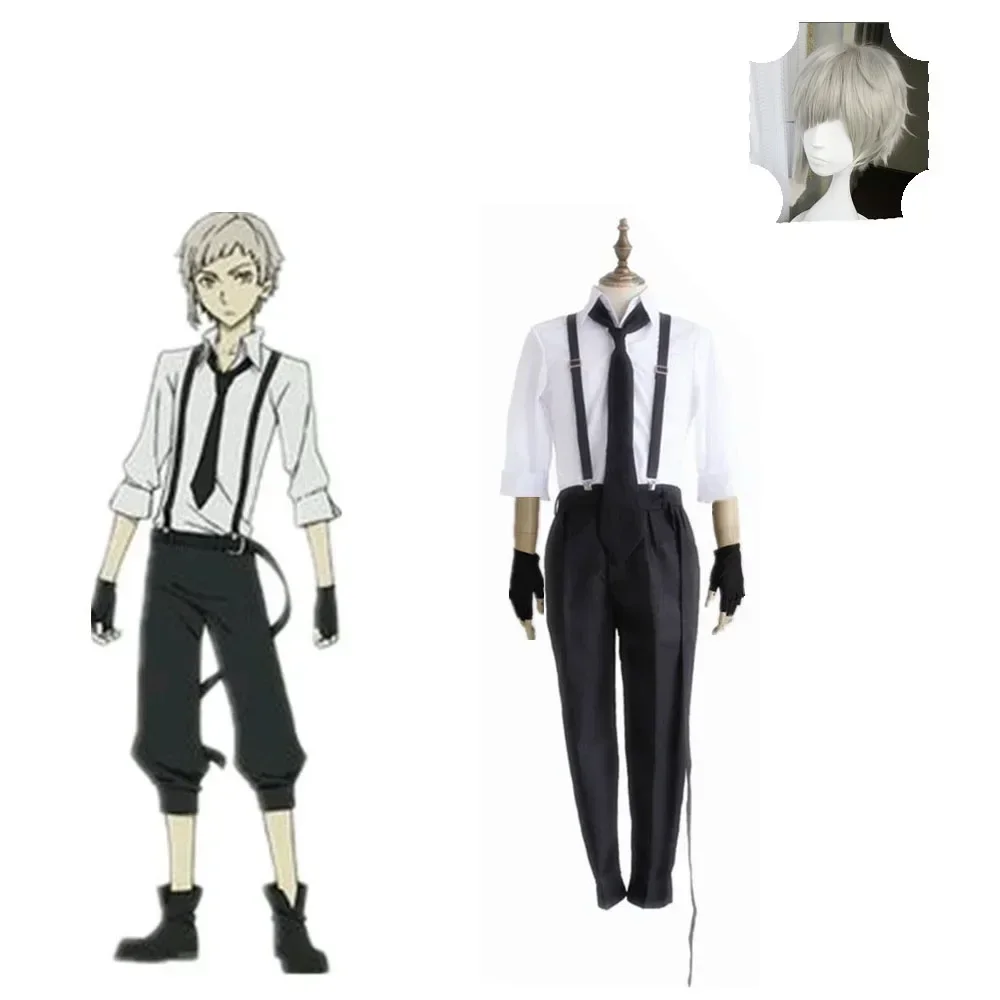 

Bungo Stray Dogs Cosplay Nakajima Atsushi Costume Full Set ( Shirt Pants Tie Gloves ) Anime Cosplay Costumes
