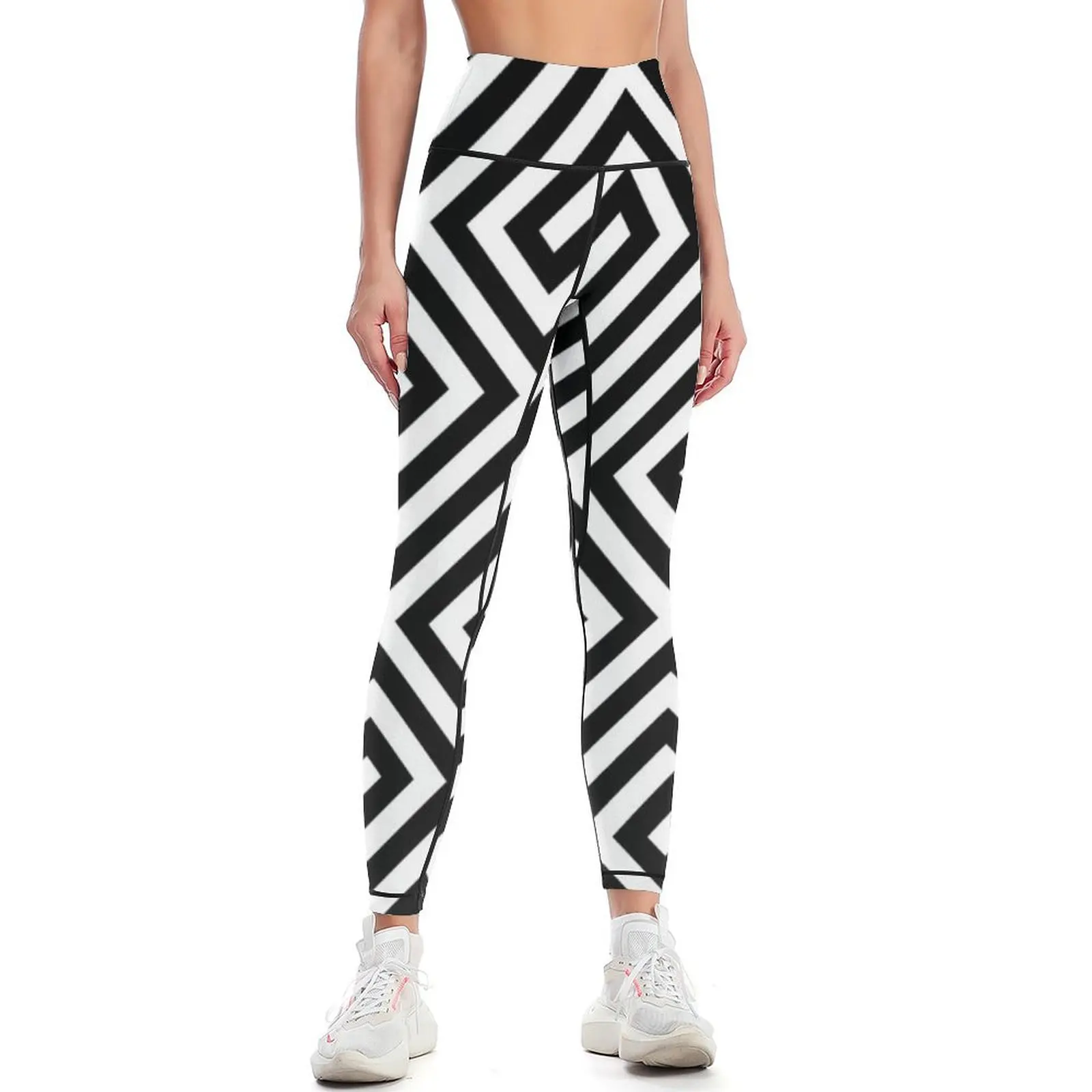 Black & White Greek Keys Geometric Pattern Leggings gym pants push up fitness Golf wear gym's clothing Womens Leggings