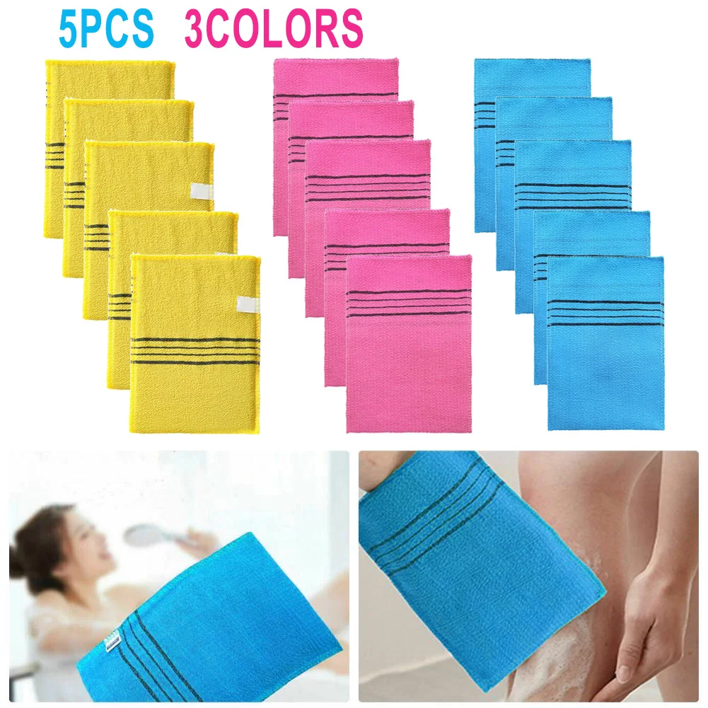 5 PCS  Exfoliating  Bath Pad Korean Italy Asian  Exfoliating Bath Washcloth Body  Scrub Shower Soft Polyester  Cotton Towel