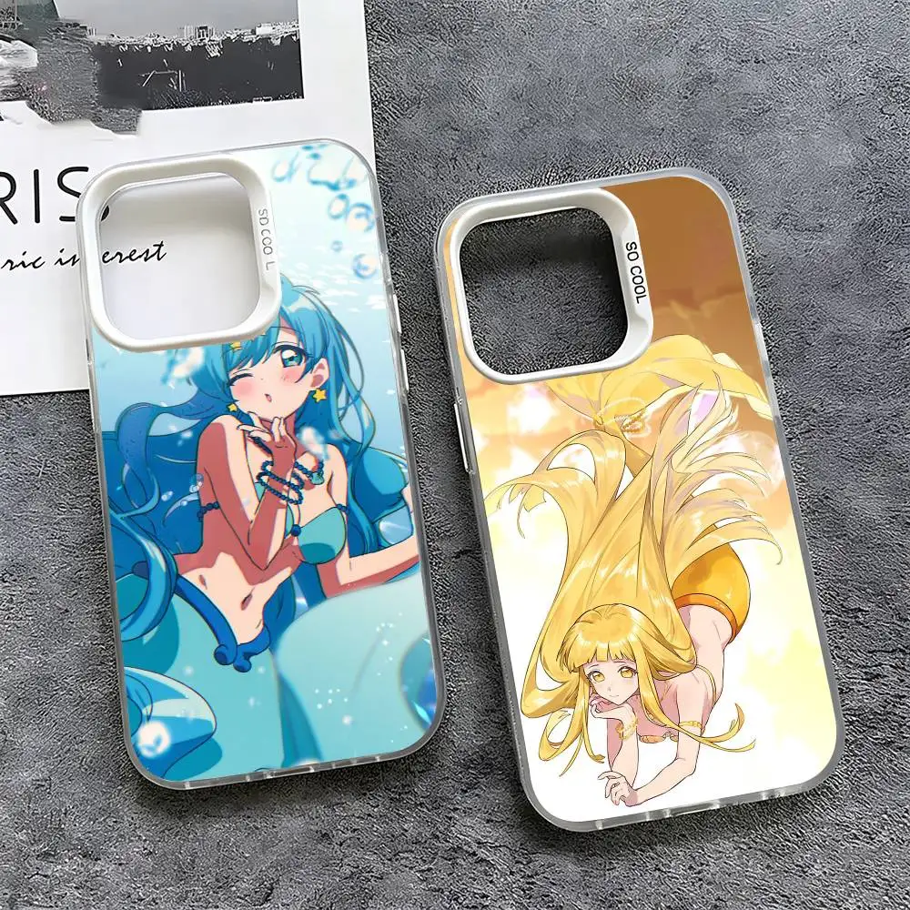 Funda para Teléfono Mermaid Melody Pichi Pitch de PC Duro Blanco con Recubrimiento Plateado para iPhone 12 13 14 15 16 17 Pro Max