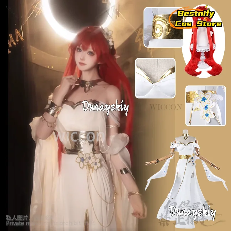 

CosplayBig Tribios Cosplay Anime Game Honkai: Star Rail Costume Greek Retro White Dress Lolita Red Long Wigs Girls Woman Cos Cus