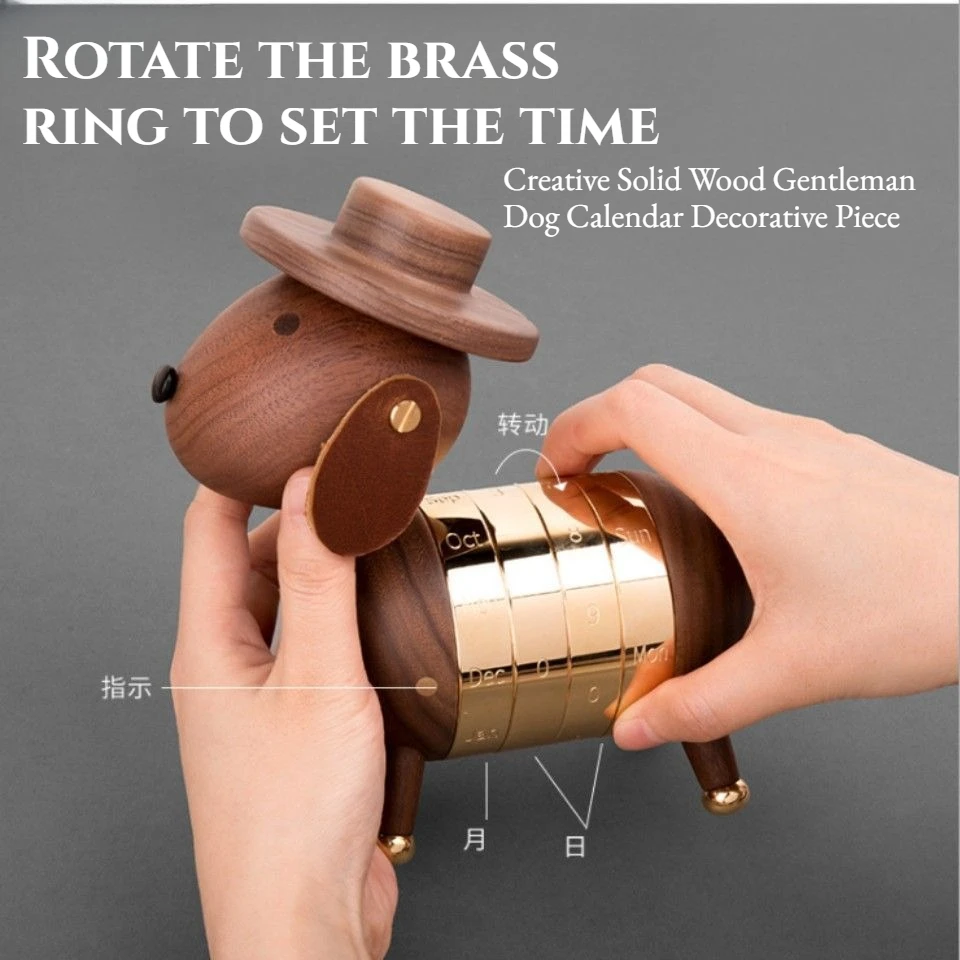 Creative Solid Wood Gentleman Dog Calendar Ornament  Home Living Room Tabletop Decoration Handicraft Birthday Gift Present