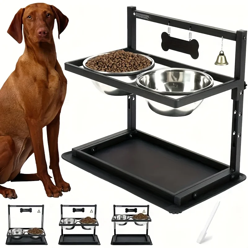 

Adjustable Elevated Dog Bowl with Raised Dog Bowl Holder for Large And Medium Dogs, Metal Dog Bowl with Two Stainless Steel Dog Food Bowls