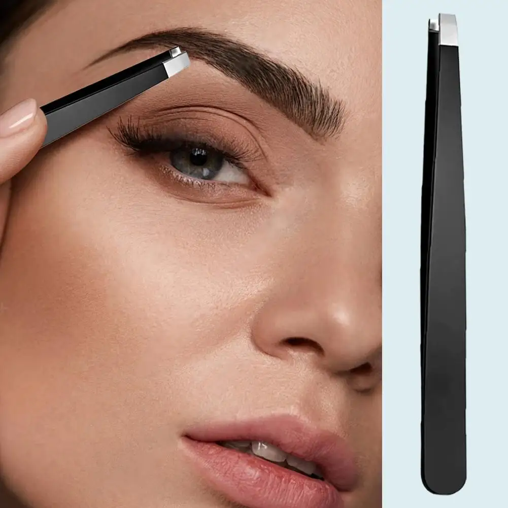 Black Precision Eyebrow Tweezers Stainless Steel Eye Brow Tools Professional Facial Hair Removal Shaping Makeup Tool Kit