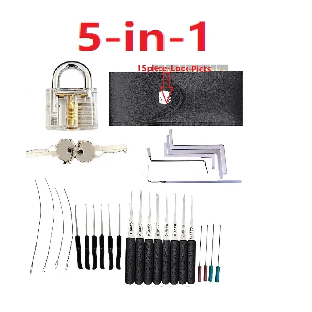 5-in-1 Practice Pick Set Extractor Lock Unlocking Padlock Key Tool Transparent