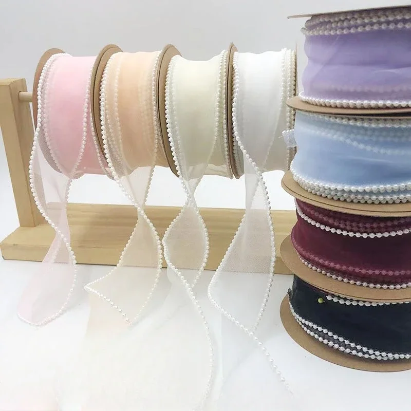 (5yards/roll) 4cm Fishtail Pearl Yarn Ribbon Silk Organza Lace Material Ribbon for DIY Handmade Bow Gift Wrapping Wedding Decor