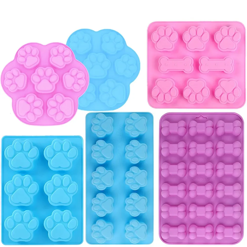 1 Peça Molde de Silicone Grau Alimentício para Bolo, Chocolate, Doces, Gelatina e Petiscos para Cães, com Formatos de Pata de Cachorro e Osso