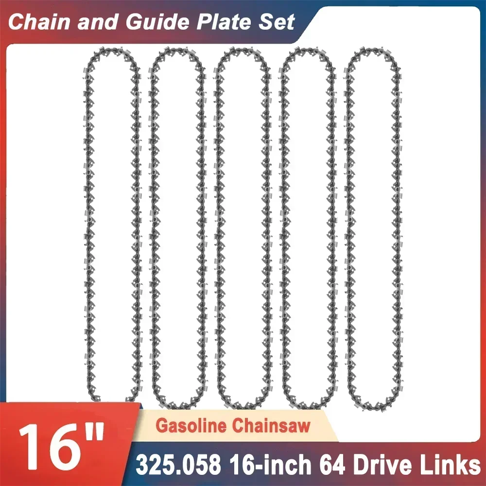 

16" Professional Gas Chainsaw 64DL Chain 0.325" Pitch 0.058" Guide Tooth Top-quality Alloy Rounded 16 inch Gasoline Chainsaw Set