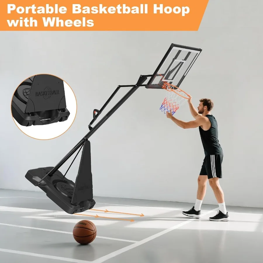 44 Inch Basketball Hoop 5-10FT Height Adjustable Basketball Hoop Goal System with Shatterproof Backboard and Wheels Outdoor Por