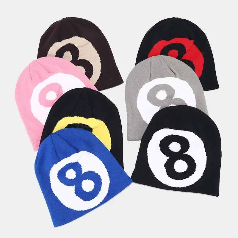 Autumn Acrylic Letter Print Thicken Knitted Hat Warm Skullies Cap Beanie Hat For Men and Women 10