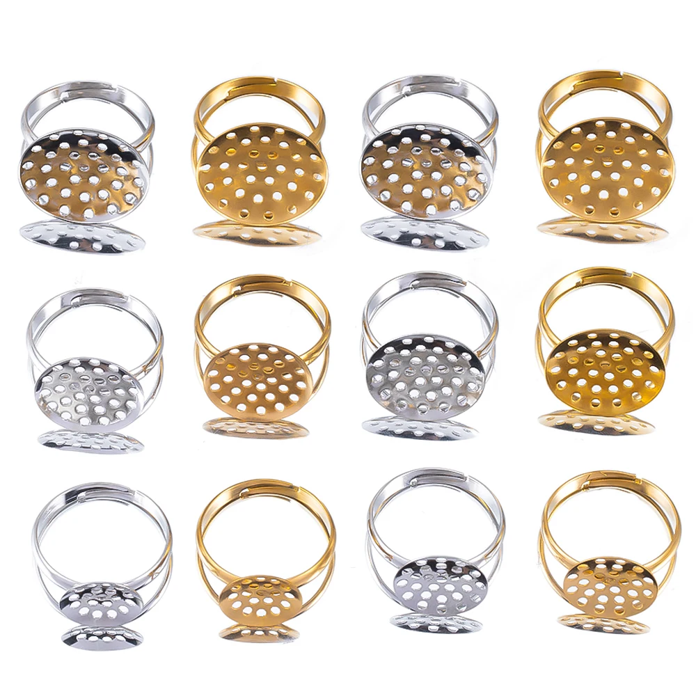 5pcs 10pcs Stainless Steel Ring Base Adjustable Tray Cabochon Settings Blank Bezel Rings Embryos 12mm to 20mm for Jewelry Making image 2