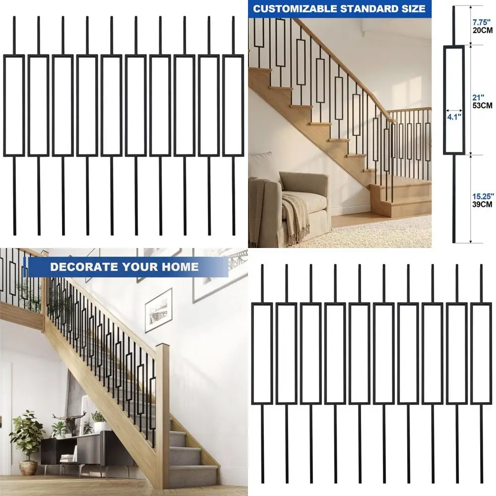 

44 Matt Black Wrought Iron Balusters, 1/2 Square Hollow Spindles, Interior Staircase Railing, Pack of 10