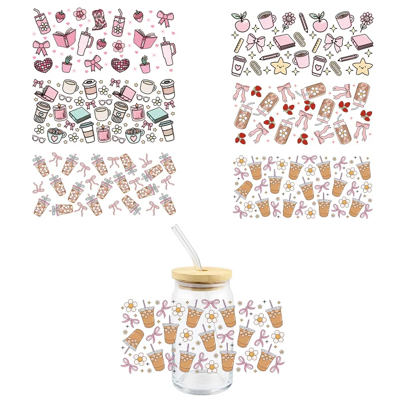 

Cute UV DTF Wrap Transfer Stickers Cup Bow Design Transfer Decal Strong Waterproof Wrap For Glasses Cups Mugs DIY Decal