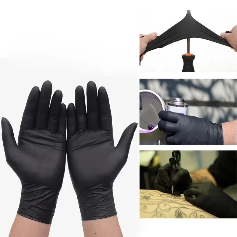 Housework Strong Black Disposable Nitrile Gloves PVC Latex Free AntiStatic Garden Pet Care Tattoo Work Oil-proof Gloves