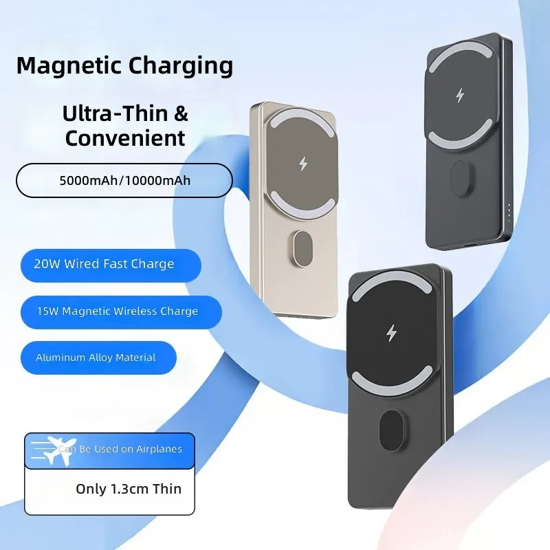 for Ultra Thin 15W Super Fast Charging Wireless Metal Magnetic Power Bank 10000mAh External Battery Pack