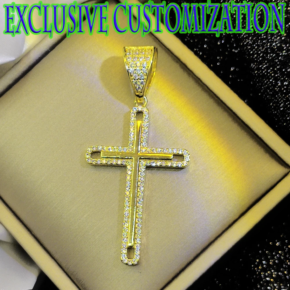 Fashionable hollow out design, new hip-hop style necklace, cross studded diamond gold pendant, 18K high-end gold plating process