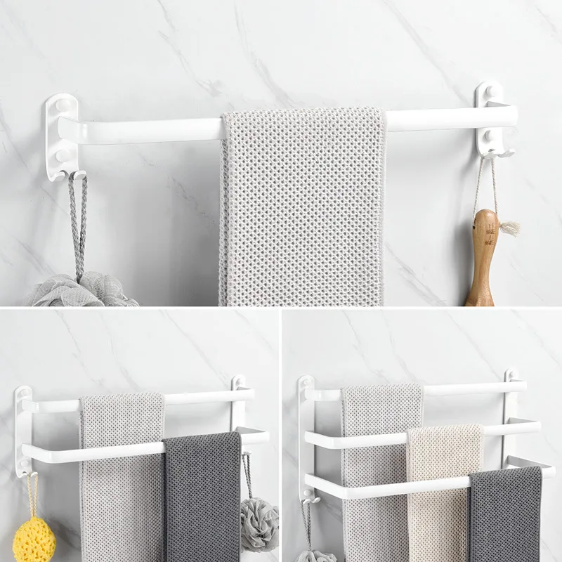 

White Aluminum Bathroom Towel Rod Wall-mounted Toilet Towel Storage Rack 1/2/3 Layer Rod Towel Rack Bathroom Hardware 30-50cm