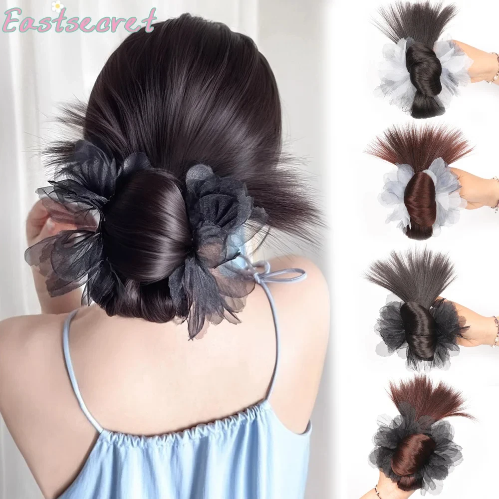

Искусственный пучок из перьев курицы на заколке-крабе для прямых волос, накладка для прически «пучок» для женщин
