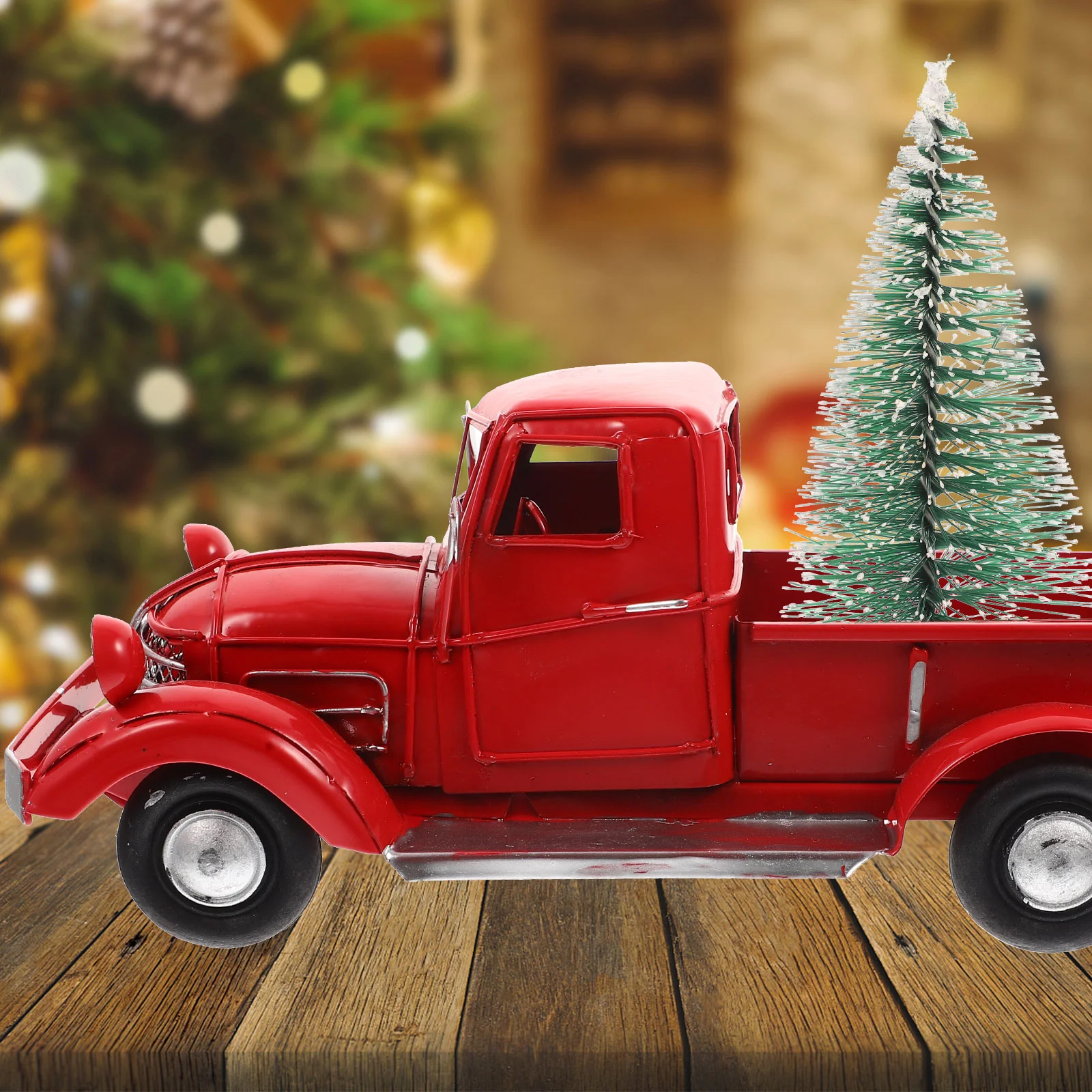 Retro Red Truck Xmas Ornament Desktop Decor Christmas Metal Adornment Decorations The Gift Dining Table Iron Decorative Sto