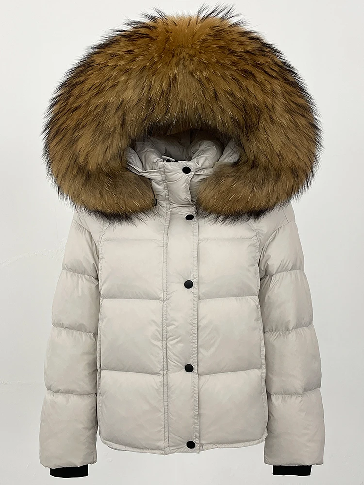 MENINA Gruba, ciepła, puszysta kurtka puchowa damska 2025 Nowa kolekcja jesień-zima, odzież damska z kapturem i prawdziwym futrem lisa na kołnierzyku, płaszcz puchowy