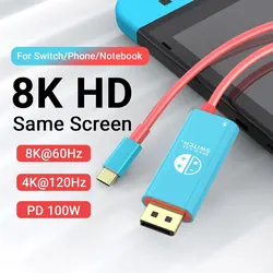 8K60Hz Portable Switch Dock USB C to Display Port Cable Compatible with Nintendo Switch/OLED PD 100W Charging Portable Dock Adap