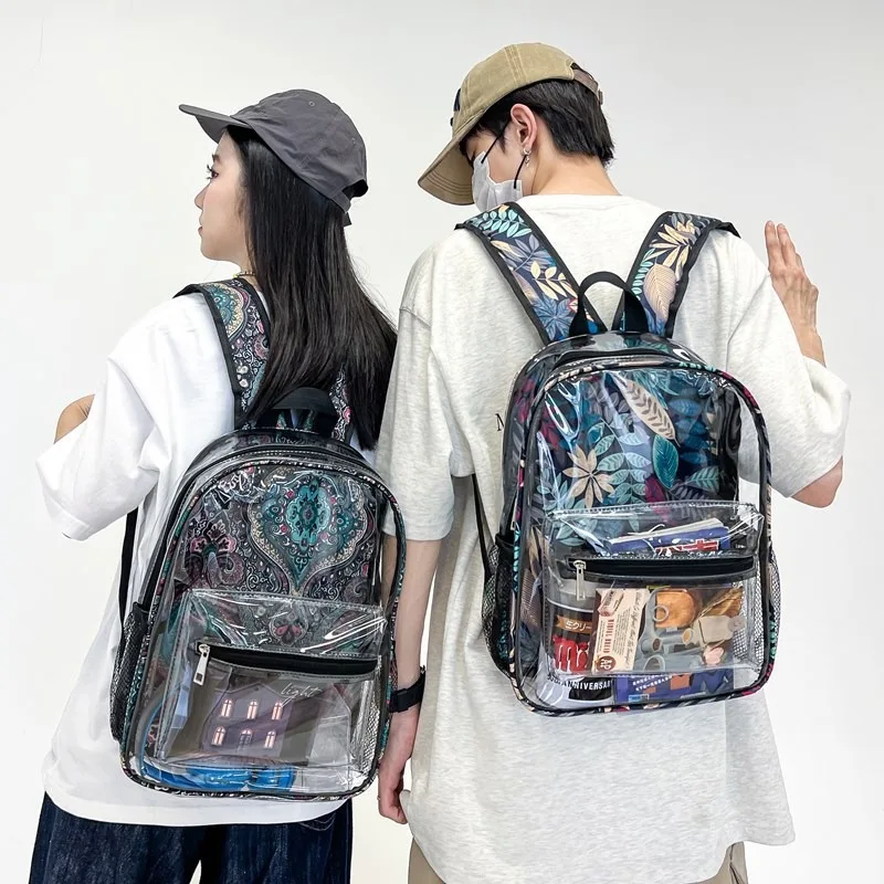 Streetwear Trendy Unisex Transparent Backpack Student School Bag PVC Clear Waterproof Rucksack Casual Vacations Travel Backpack