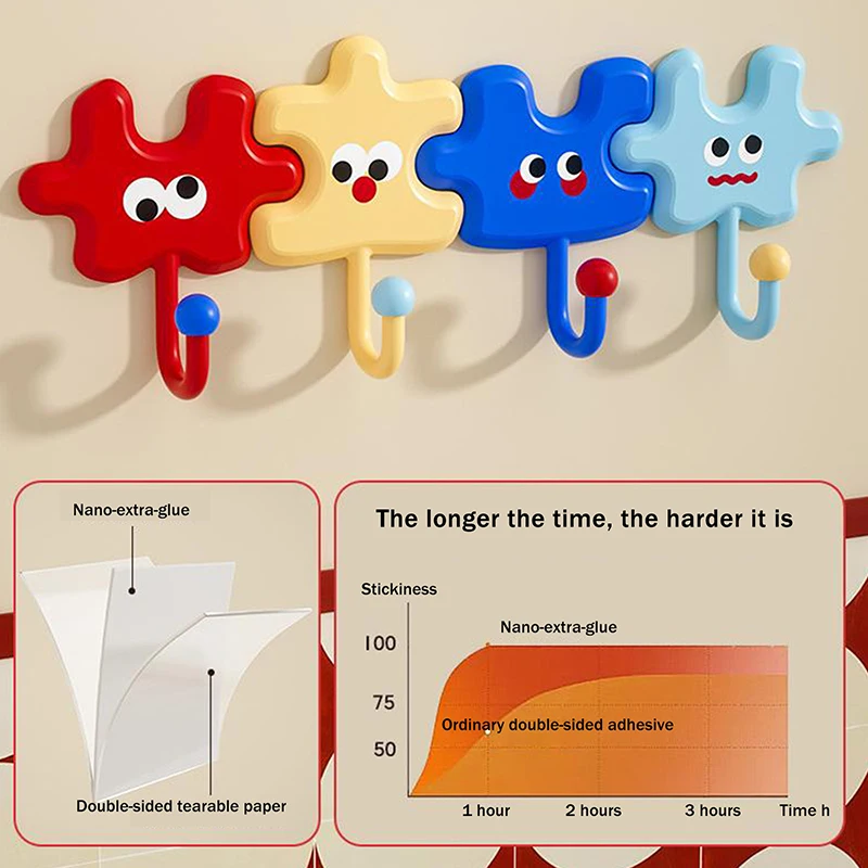 4pcs Colorful Creative Hook Puzzle Shape Hanger Heavy Duty Magnets Hook Self-Adhesive Hook Multi-Purpose Storage Hook